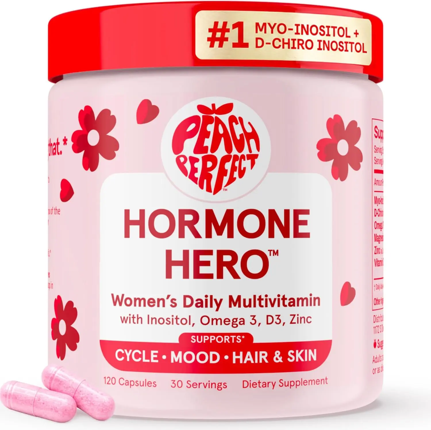 Peach Perfect Inositol Multivitamin – Myo-Inositol & D-Chiro 40:1 Blend, Omega-3, Vitamin D3, Magnesium, Zinc – Supports Women’s Health, Mood, Energy, Supplement – 30 SVG