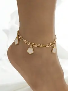 Fashionable Five-Petal Flower Beaded Chain Anklet, Perfect for Women's Daily Wear, Beach Vacation, Gift Idea