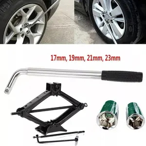 New Scissor Jack 2 Ton w Handle+Spare Tire Repair Tool Kit Extendable Lug Wrench Portable Car  handle