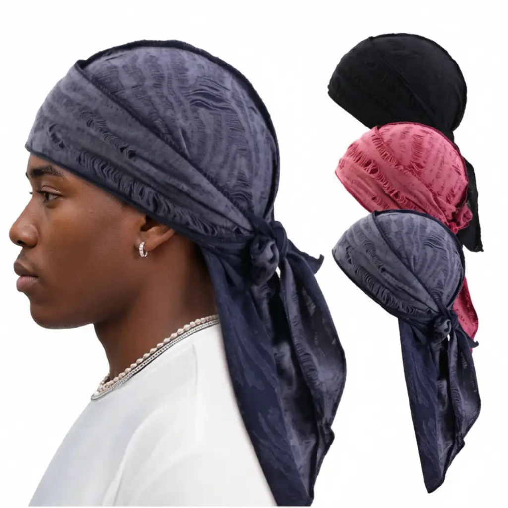 3 Pack Vintage Ripped Long Tail Durag Bandanas, Unisex Pirate Turban Head Wrap, Breathable Hip Hop Biker Headband Cap for Men Women Summer Wear