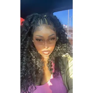 Aja Lace Frontal Wig - Natural Black Curly Half Up Half Down with Cornrows - Adjustable Straps & Elastic Band for Secure Fit - 22 Inch Medium Size