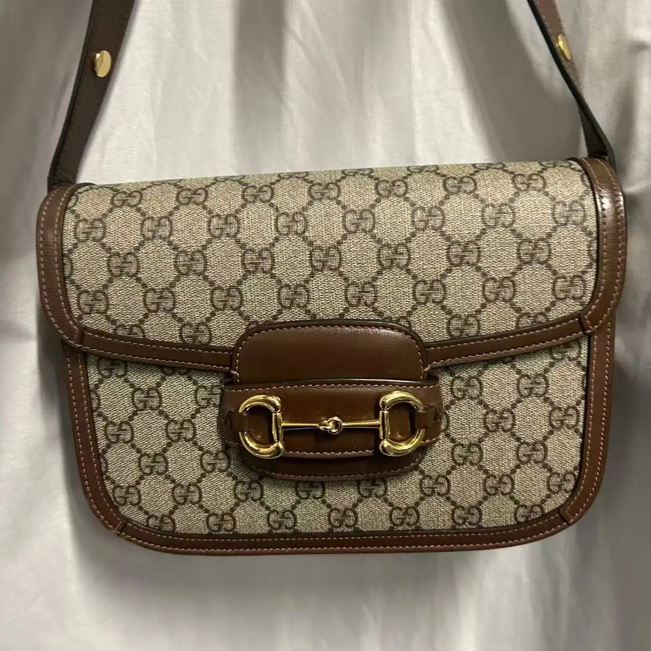 Pre-owned GUCCI GG Canvas Horsebit Crossbody Shoulder Bag, Handbag Shoulder Purse