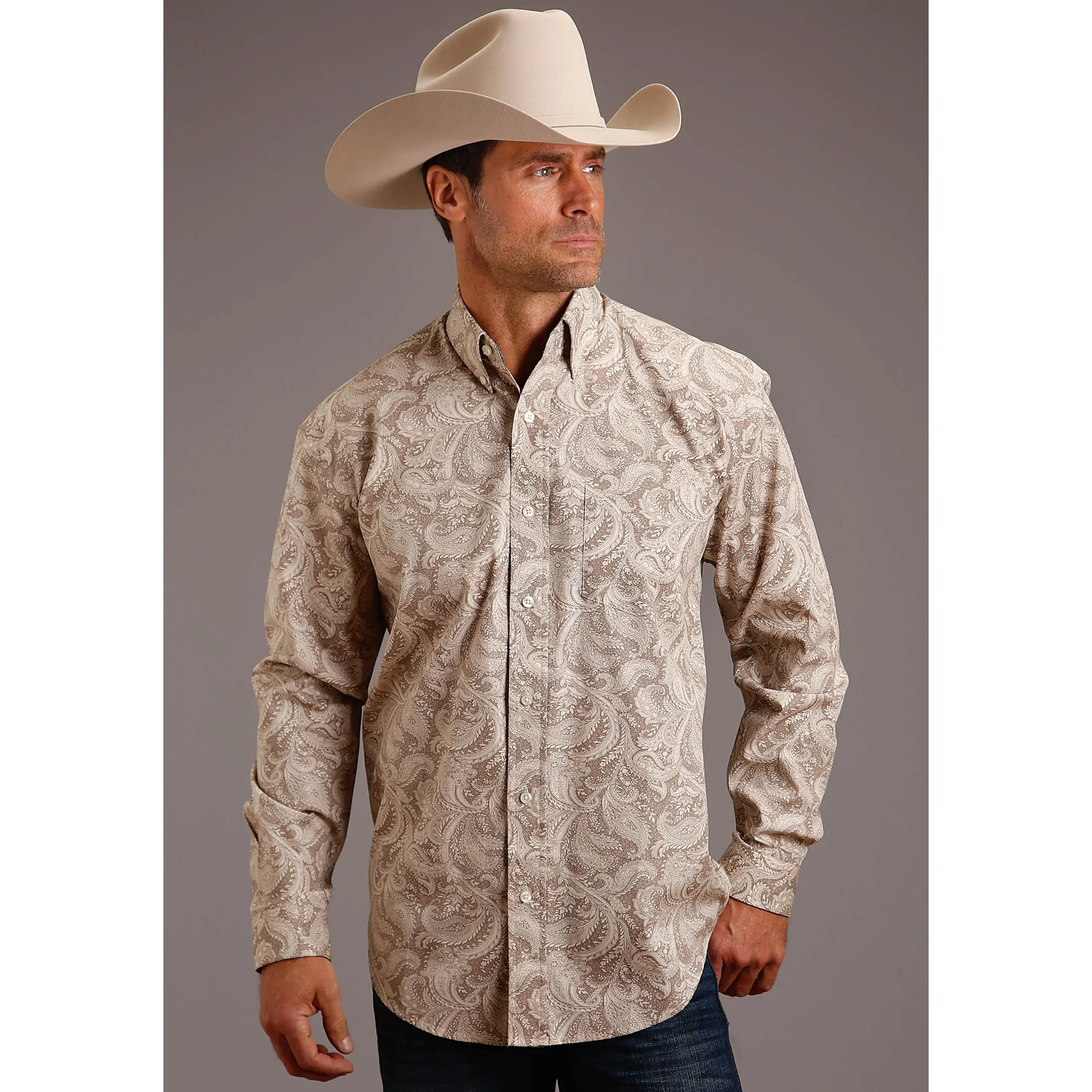 Stetson Khaki Paisley Long Sleeve Shirt
