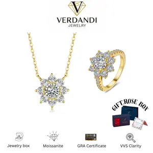 Sunflower 925 Sterling Silver Moissanite Ring and Necklace Jewelry set for Women Gift for Valentine's Day gift