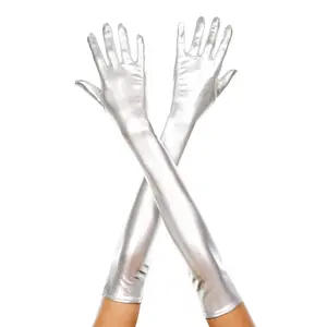 Extra long metallic gloves, 457-Silver