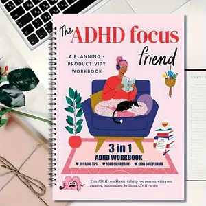 3 in 1 ADHD Workbook, 1 Count Creative Coloring & Goal Setting Planner, Productivity Planner, The Complete Guide to Managing ADHD, Thoughtful Gift for Adults & Teens with ADHD