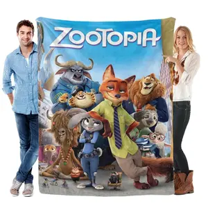 Trendy Anime Zootopia-themed creative print flannel blanket, comfortable and lightweight, suitable for beds, sofas, travel, offices, or camping. warm nap blanket
