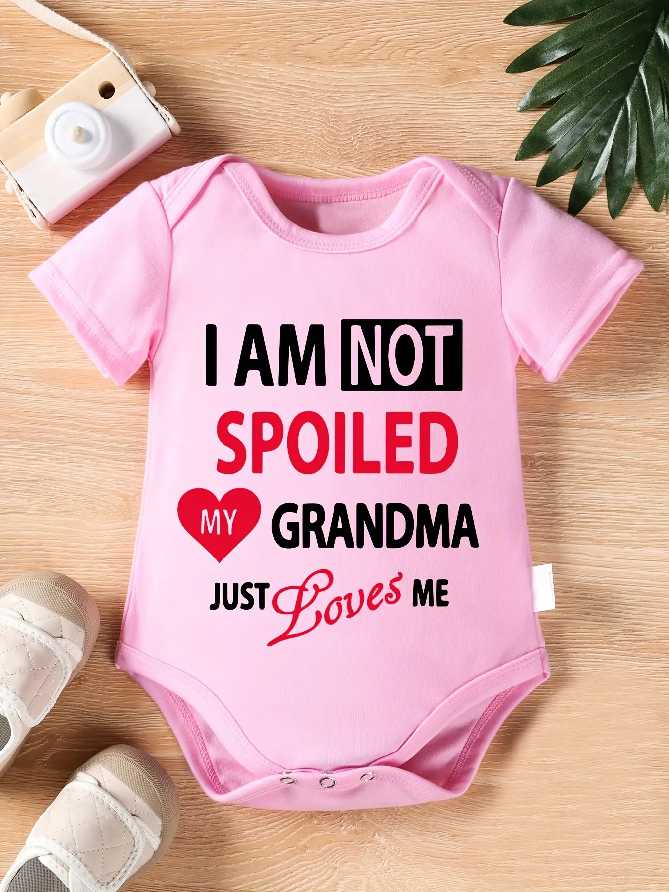 Baby Girl Short Sleeve Bodysuit - "I Am Not Spoiled My Grandma Just Loves Me" Print, Lightweight Unisex Baby Clothing for Summer Outdoor Use Cartoon Patterns Breathable Cotton Blend