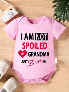 Baby Girl Short Sleeve Bodysuit - "I Am Not Spoiled My Grandma Just Loves Me" Print, Lightweight Unisex Baby Clothing for Summer Outdoor Use Cartoon Patterns Breathable Cotton Blend