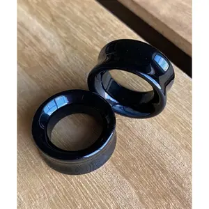 PAIR of Brilliant Black Agate Organic Stone Tunnels- Gauges 2g (6mm) to 1&1/2" (38mm)