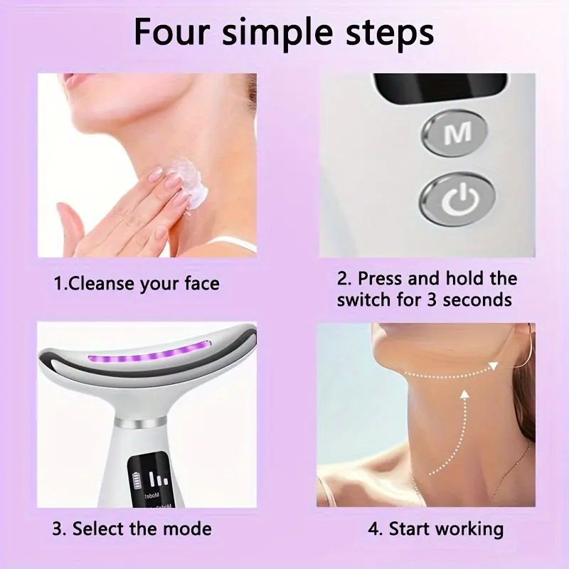 7-Color LED Facial Massager, 3-Mode Portable Plastic Beauty Tool for Face & Neck, USB Rechargeable Skincare Device for Women, White, Rechargeable Battery, 3 Modes, Multi-Mode