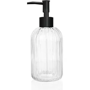 Glass Soap Dispenser with Plastic Pump, 400ml Liquid Hand Soap Dispenser, Rustproof Pump for Kitchen & Bathroom, Great for Lotions, Essential Oil, Liquid Soaps,Transparent