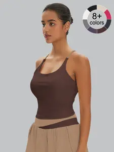 Sporty Women's Plain Criss Cross Sports Bra, Stretch Sports Bra, Comfort and Durability Sports Crop Cami Top, Ladies Sportswear for Indoor Outdoor Wear, Gym Clothes