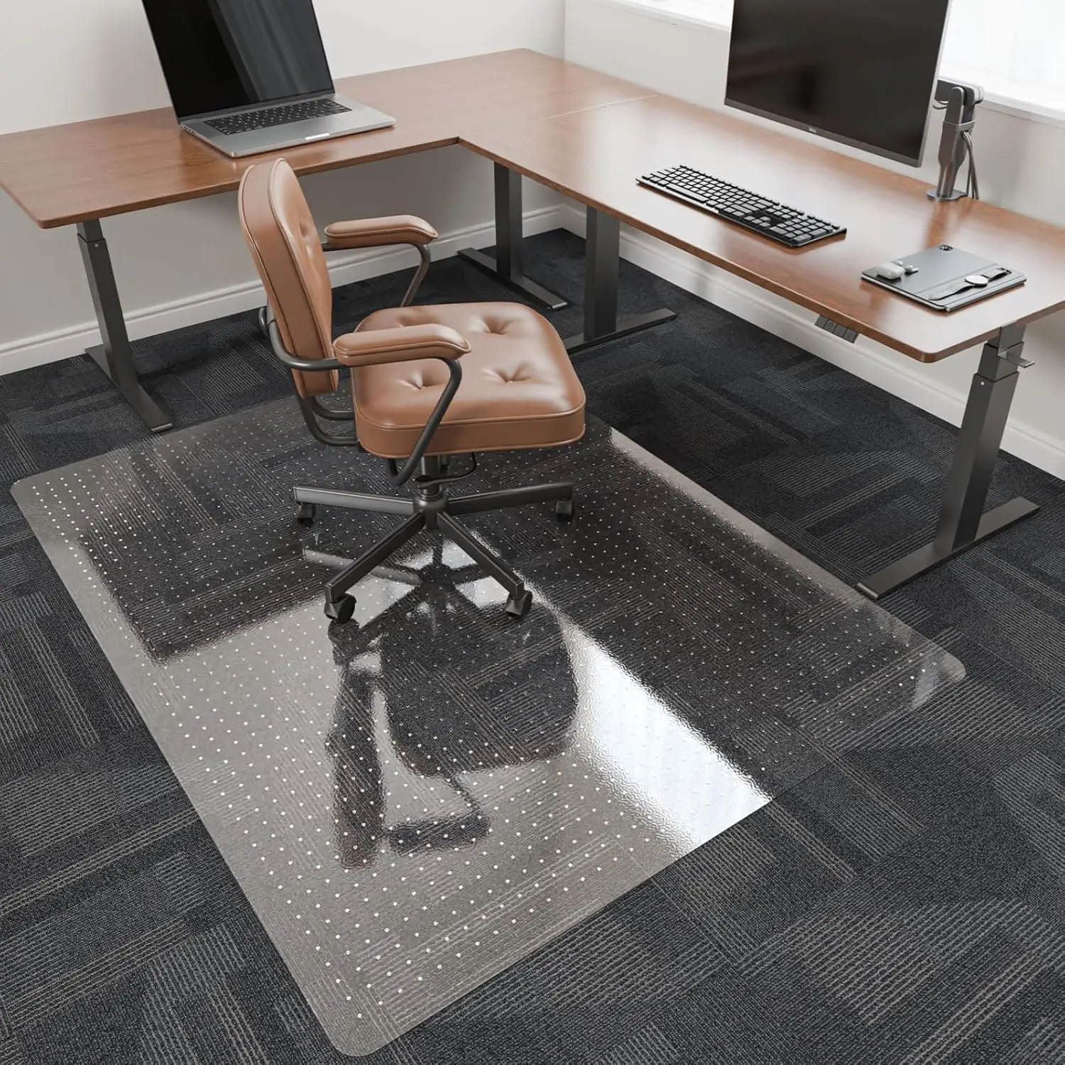 Office Chair Mat for Carpet,  46" x 60" Chair Mat for Carpeted Floors, Non-Slip Carpet Protector Floor Mat with Grips, Heavy-Duty Rolling Under Desk Mat for Home Office and Gaming (Clear)