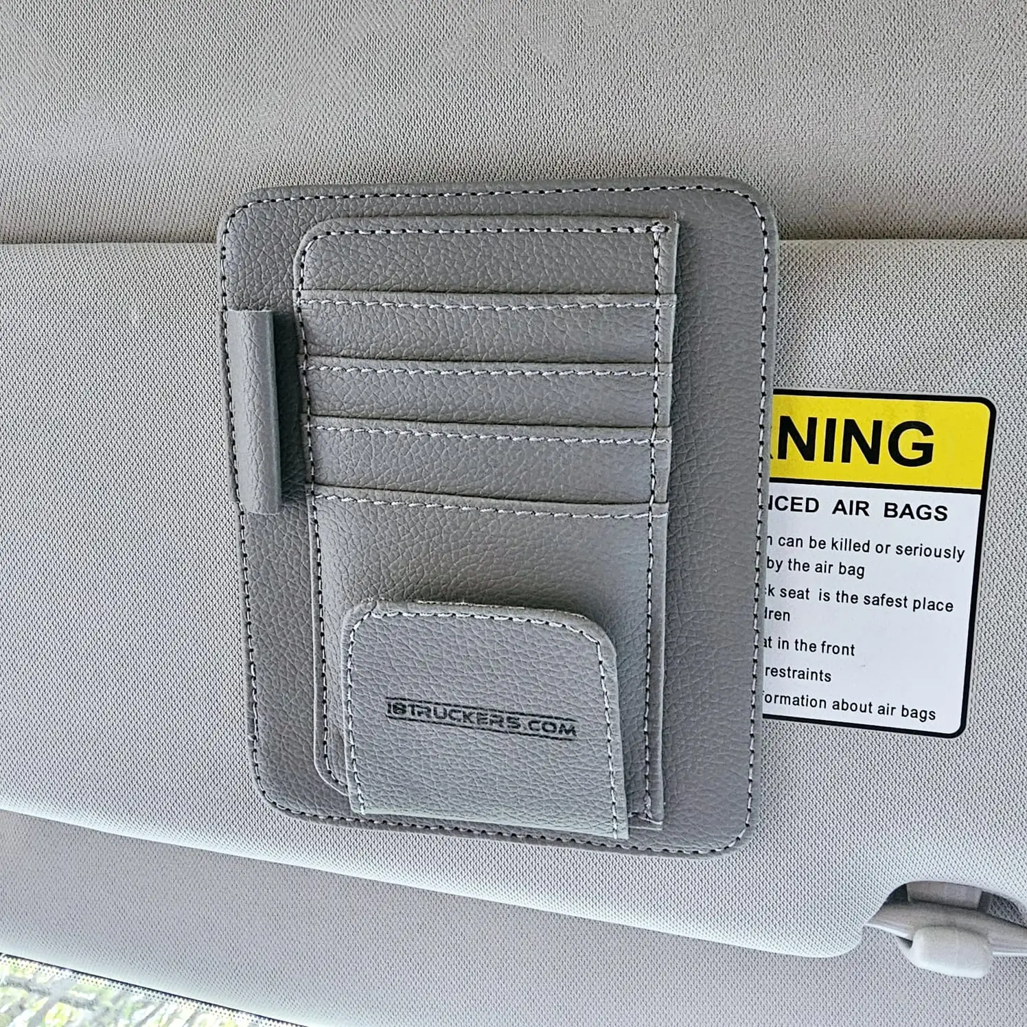 Truck Car Sun Visor Organizer, Multifunctional Auto Interior Storage Pocket Sun Visor Pouch Pocket Organizer Pen Holder, Gray