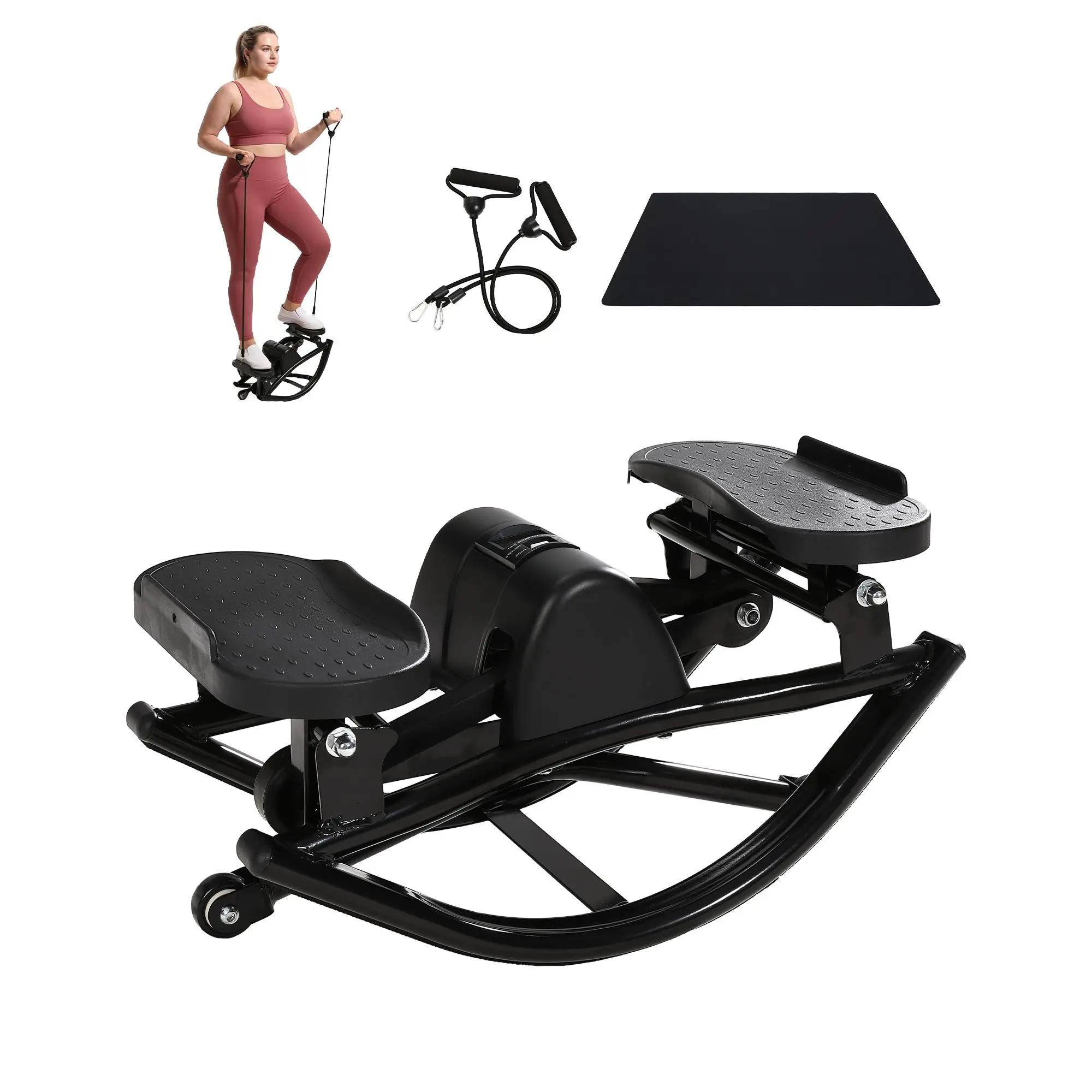 Mini Stepper with Resistance Bands - 350 LBS Capacity Heavy Duty Stair Stepping Machine with LCD Display & Mat for Home Office