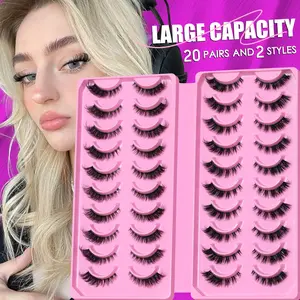 LASVIREY 10 Pairs Fox Eye Lashes Russian Strip Lashes DD Curl Eyelashes 3D Wispy Effectt False Lashes Reusable Fluffy False Lashes Soft Comfortable Faux Mink Eyelashes Versatile Stylish Lashes With Clear Thin  band,EXTRA-LARGE BOX,Perfect for Daily Use