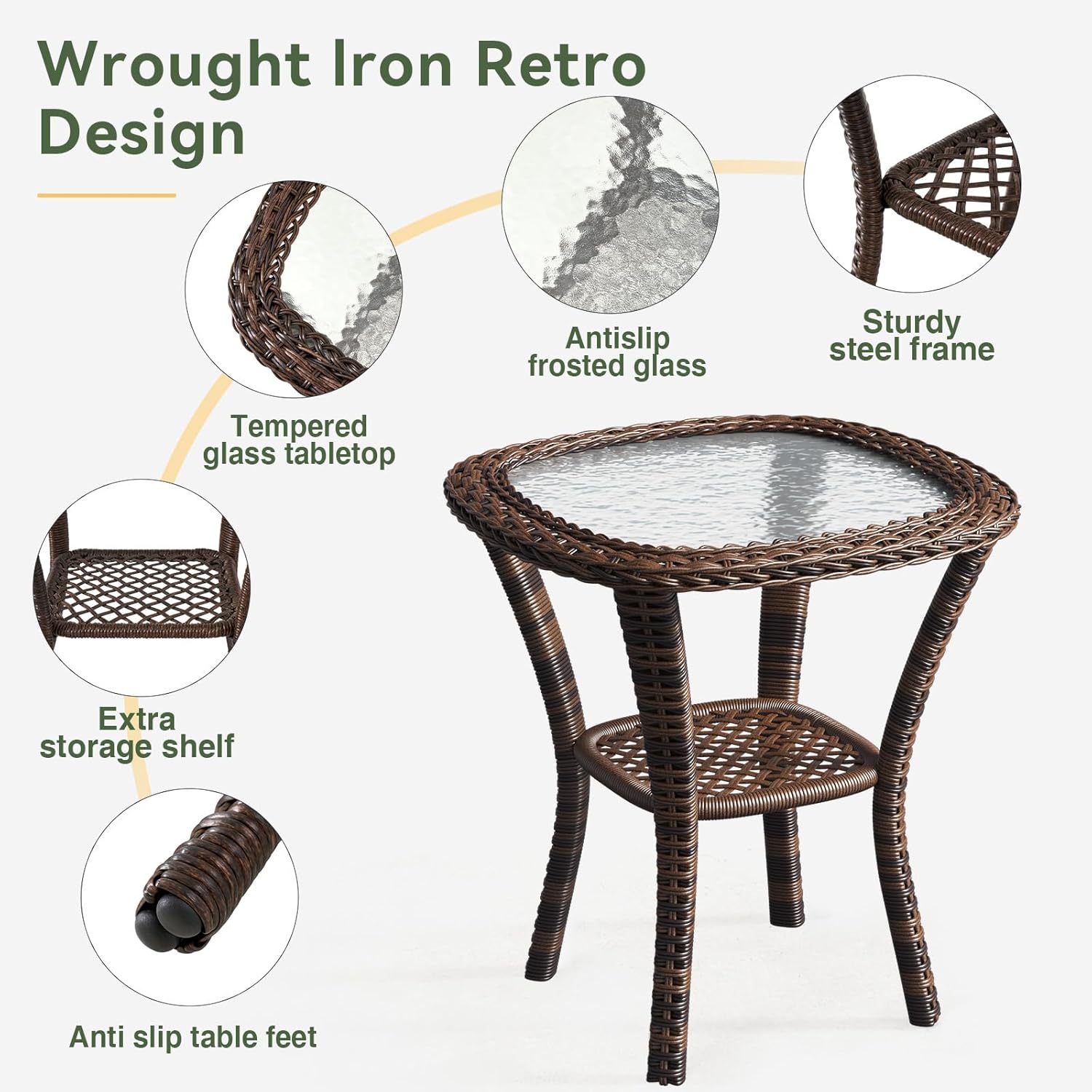 oneinmil 3-Piece Patio Furniture Set - 2 Swivel Rocker Chairs & Wicker Bistro Table with Thick Cushions for Porch - FSC Acacia Rattan Outdoor Set