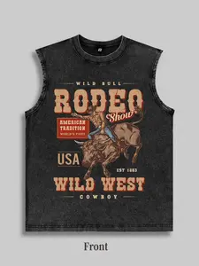 Rodeo themed tank top with American retro Western cowboy theme, a must-have for WILD BULL/RODEO "cowboy show" enthusiasts, set against the backdrop of "American Western cowboy tradition and wild Western cowboy culture originating in 1883",