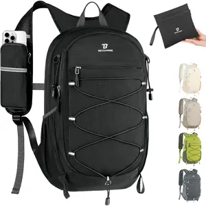 BECOJADDE Hiking Backpack 15L Small Backpack Packable Day pack Water Resistant Lightweight Travel Backpack for Women Men with Shoulder Strap Pockets for Hiking Camping Outdoor, Black