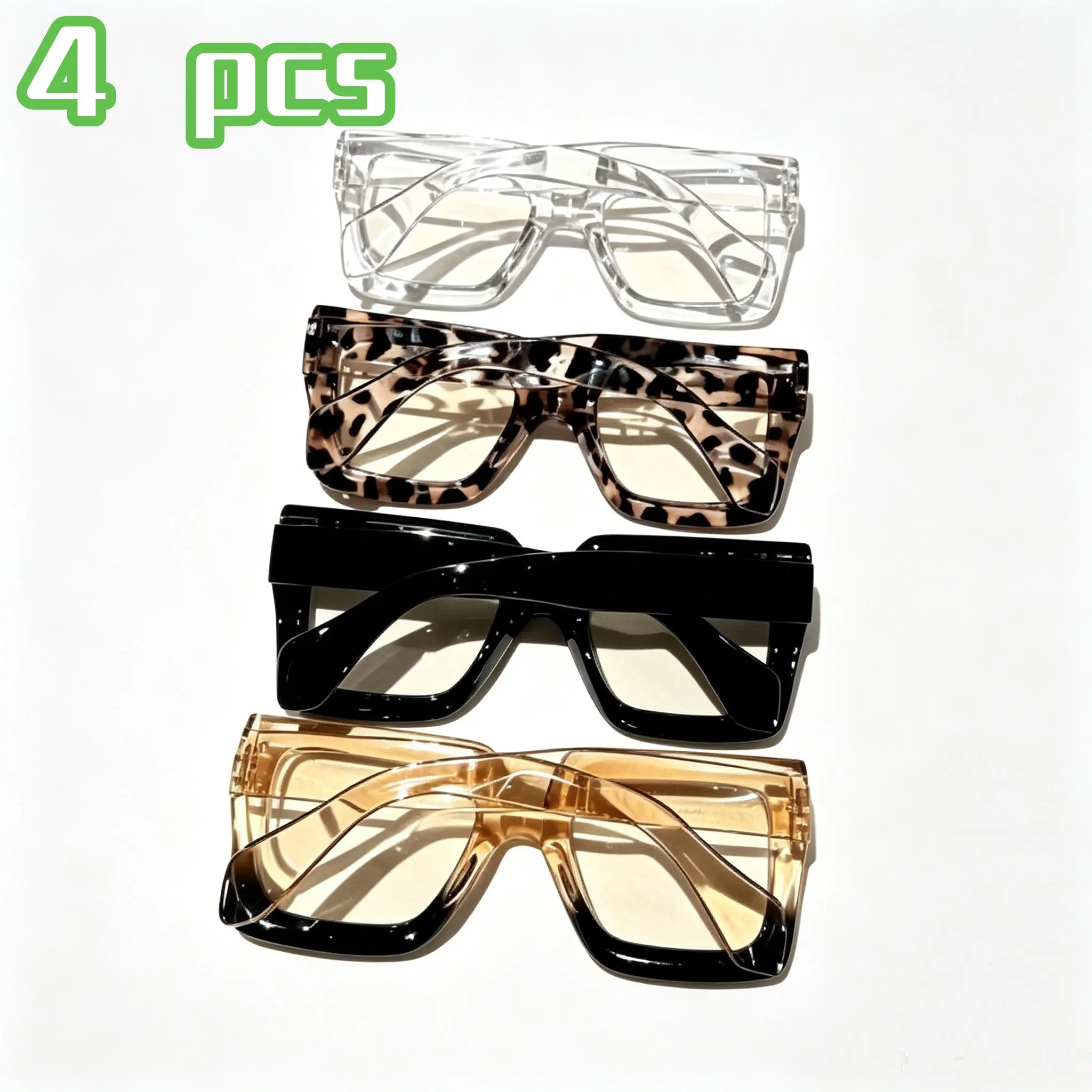 4-Pack Preppy Leopard Pattern Eyeglasses for Women and Men, Stylish Accessories with Durable Polycarbonate Frames for Daily Eyewear, Fashionable Frames Glasses, Preppy Aesthetic, Statement Frame Glasses