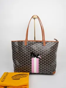 Pre-owned Goyard canvas/leather Tote Bags Goyardine Artois MM Black Gold with Special Print