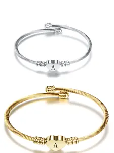 Women's Minimalist Alphabet Bracelet | 26-Letter & Heart Detail, Titanium Steel | Open Adjustable Cuff, Versatile Daily Wristband, Twisted Bracelet, Heart Shaped Bracelet
