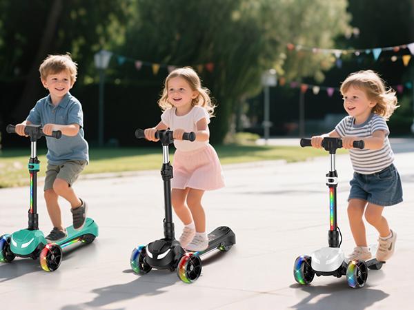 【Kids Love It!】3-Wheel Electric Scooter for Kids Ages 3-8, Electric Kick Scooter with 2 Speed Settings, Long Battery Life, Bluetooth Speaker, Flashing LED Wheels, Lightweight & Stable for Boys Girls
