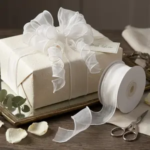 1.5 Inch no splicing ribbon Sheer Organza Ribbon Nude Pink Wavy Knot Wired Ribbon 10 Yards for Gift Wrapping, Bouquet Wrapping,Craft，Christmas Birthday Wedding Party Decoration