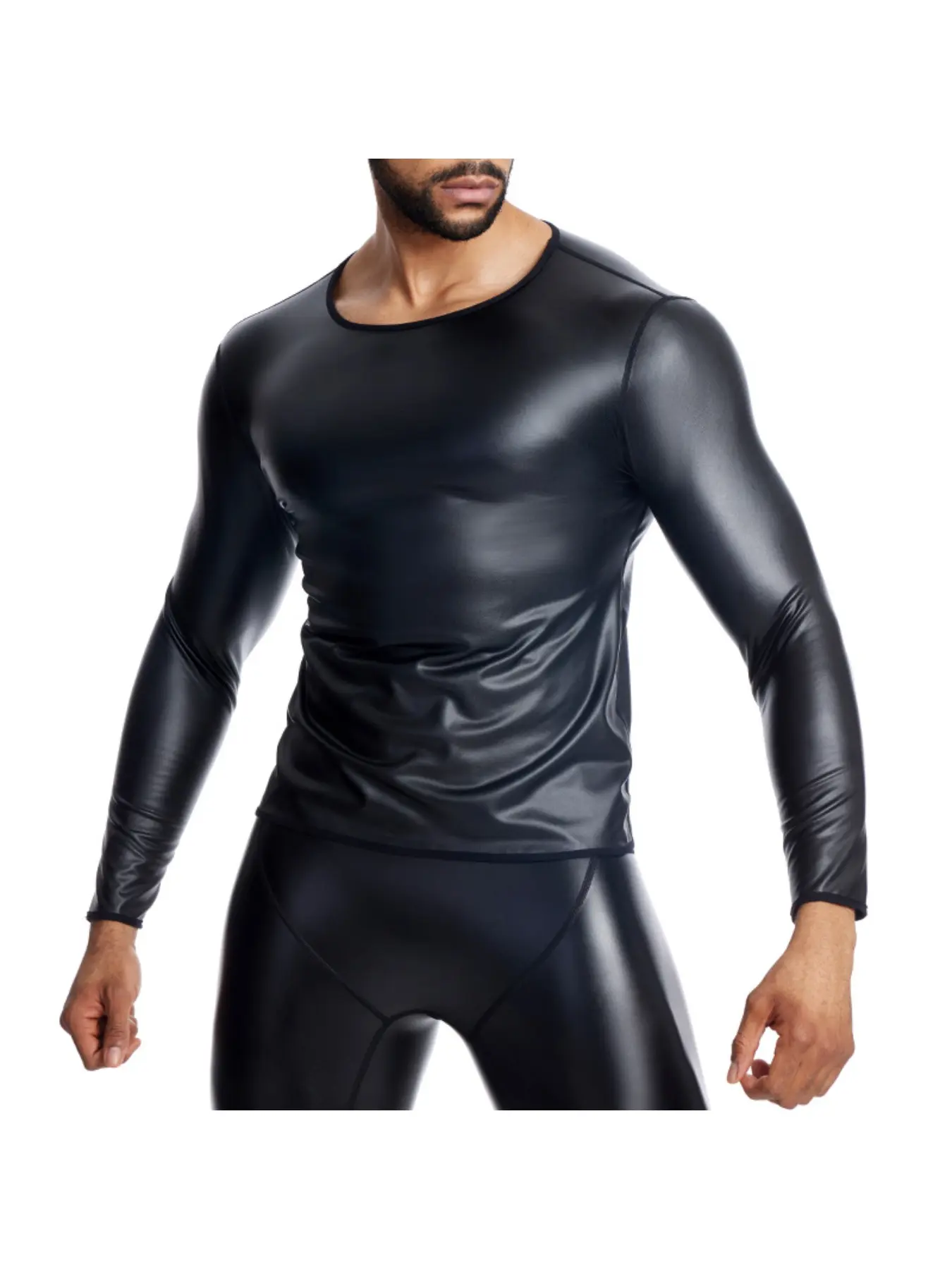 New Men Stand collar Long Sleeve Leather TShirt Slim Underwear Body Shapers Waist Trainer Corsets Tummy Shapewear Leather Shirts