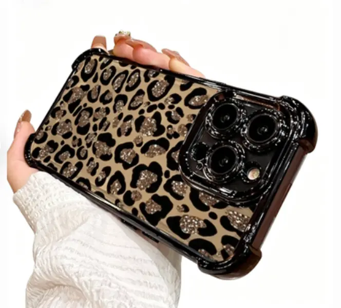 TPU Golden Powder Leopard Print Smartphone Case - High-Quality, Flexible Fit, Full Access, Multi-Model Compatible for iPhone 11,15,17 Series & Various Mobile Devices (Mobile Phone Accessory)