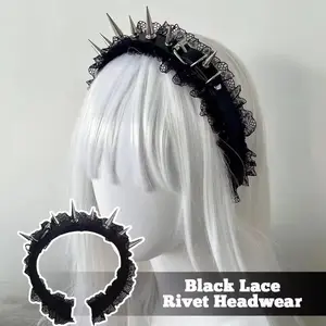 Fashion Gothic Punk Goth Headwear Women Headband Girls Rivets Hair Bands Cosplay Headdress Silver Lace Headband Hair Accessories