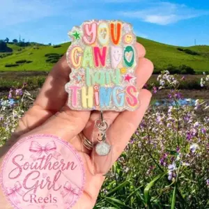 You Can Do Hard Things Badge Reel, Nurse Badge Reel, Teacher Badge Reel, Retractable, Glitter Badge, Inspirational Badge Reel, Motivation