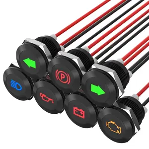 Eunik 12V LED Indicator Light Set 7PCS Waterproof 1/2" Panel Cutout 12 Volt 24 Volt Metal Dash Lights with 300MM Wires for Cars & Motorcycles dip switch