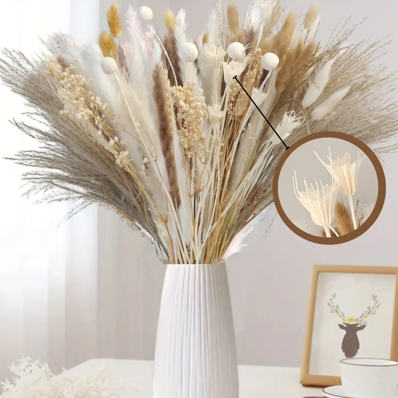 Artificial Pampas Grass Bundle, 109 Stems, 17in Neutral Eco-Friendly Mixed Varieties, Bohemian Home Decor Ornaments for Study, Balcony, Farmhouse Rustic Spaces, Table Centerpieces, Home Decor Accessory
