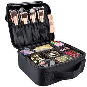Travel Makeup Bag 10.4 Inches makeup artist bag Makeup Train Case Portable Artist cosmetic bag with Adjustable Dividers for Cosmetics Makeup Brushes Toiletry Jewelry Digital Accessories Black organizer makeup
