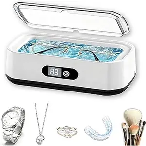 Upgraded 49kHz Ultrasonic Jewelry Cleaner, 304 Stainless Steel 650ml Water Tank Deep Cleaning Machine with 5 Timer Settings, Digital Display, Adapter for Eyeglasses, Watches