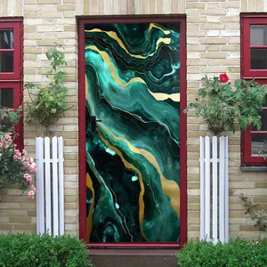 2pcs   Luxury Emerald Green Marble Wall Stickers Gold Foil Line Decorative Stickers for Living Room Bedroom Self Adhesive Removable Waterproof PVC Modern Home Decor Background Wall Decals  Collage Se