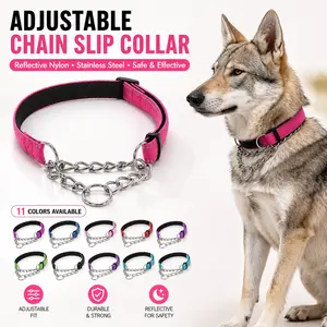 Adjustable Stainless Steel Martingale Collar, Reflective Nylon Strap Anti-Pull Dog Collar, Durable Heavy Duty Pet Walking Gear, Adjustable Training Collar for Small Medium Large Dogs