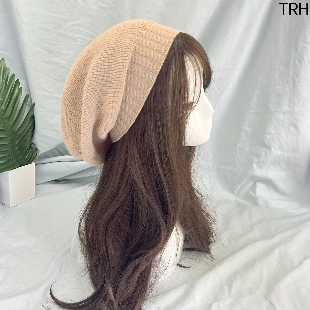 Women Slouchy Cable Knit Beanie Hat, Soft Textured Cuff Knitted Turban Head Wrap Hat, Casual Oversized Warm Winter Skull Cap, Minimalist Solid Color Slouch Hat for Ladies, Cold Weather Accessory for Daily Outdoor Street Wear