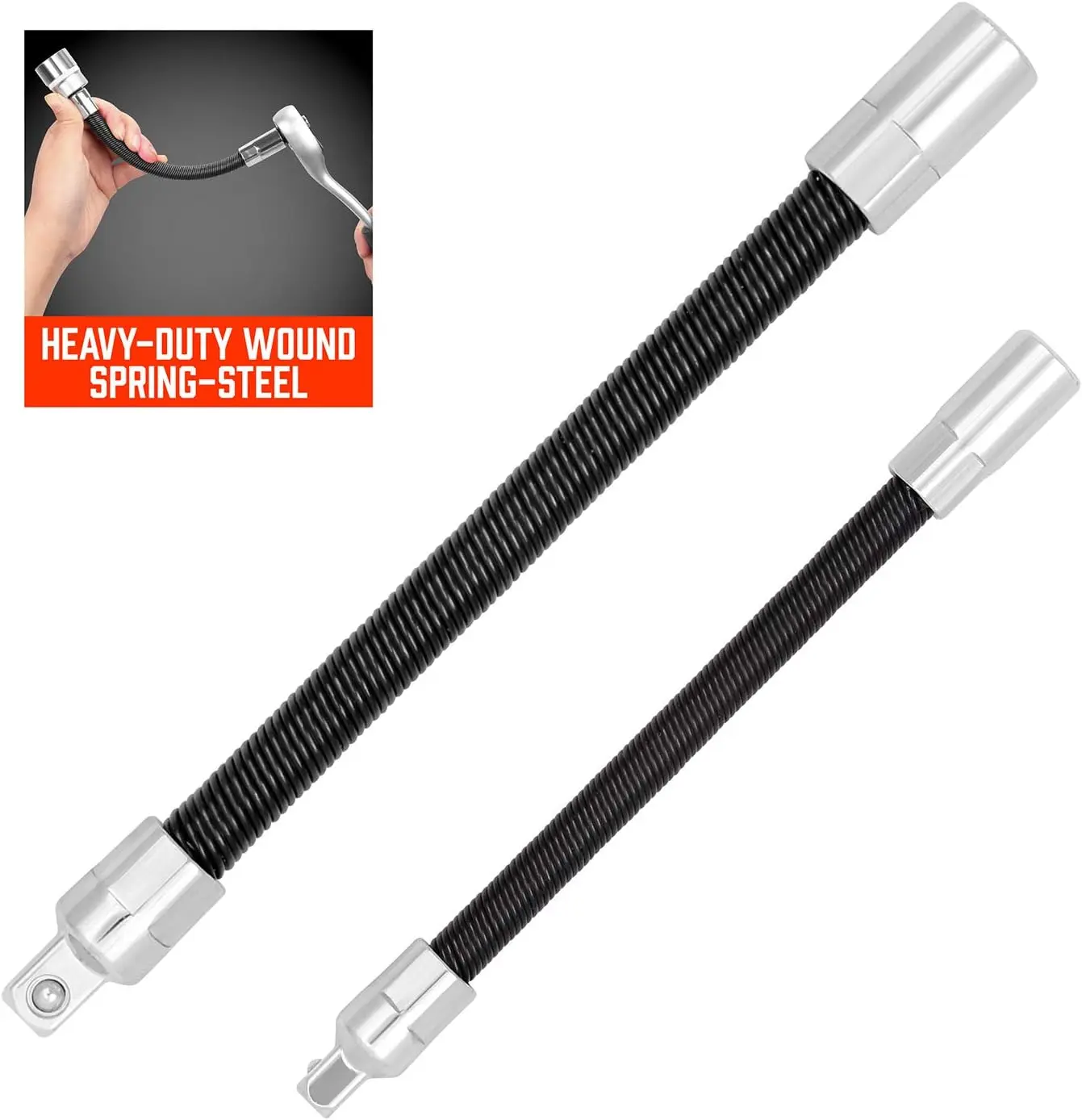 Flexible Extension Bar Set, 2-Piece Drive Socket Flex Bar 1/4" x 6" & 3/8" x 8"