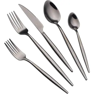20 count Luxury Silverware Set for 4 Black Mirror-Polished 18/10 Stainless Steel Heavy Flatware Set Modern Cutlery Set /Fork/Spoon with Gifts for  & Restaurant
