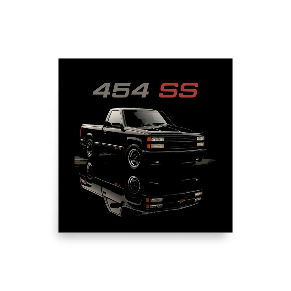 1990 Chevy 1500 454 SS Pickup Truck Reflection Wall Art Poster for Man Cave Office Garage