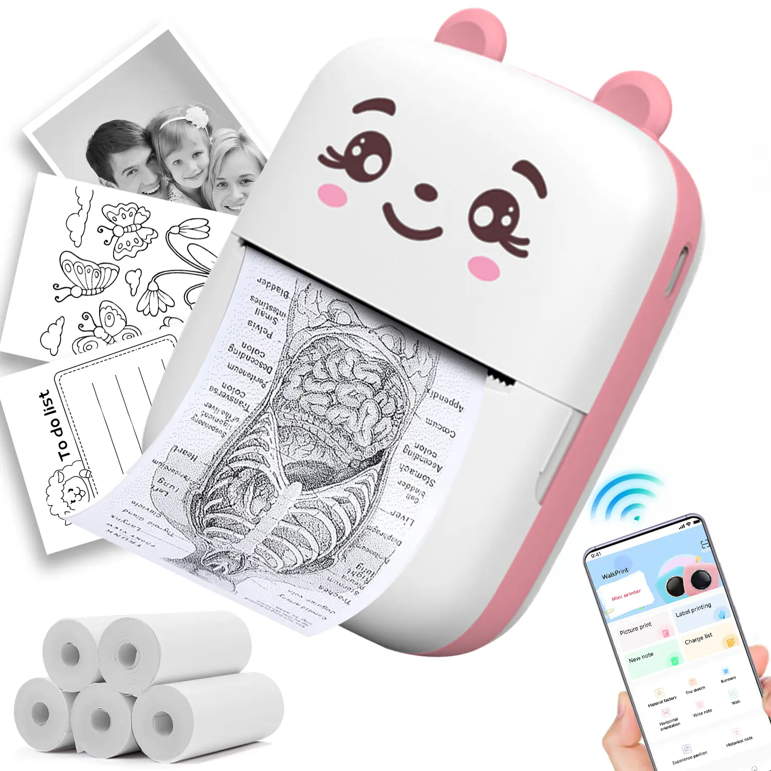 Sticker Printer - Mini Portable Thermal Printer Inkless Sticker Machine，Instant Printing in Label Machine Pocket，Suitable for iOS/Android Portable Thermal Printers，Used for Notes，Diary DIY，Student Sticker Printer