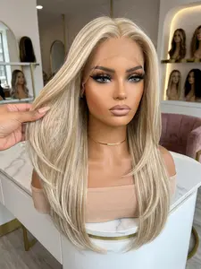 Women's Lace Front Wig, Straight Hair Style, Natural Look, Daily Wear Synthetic Material, Handmade Hook Design, Highlights, Lace Frontal Wigs