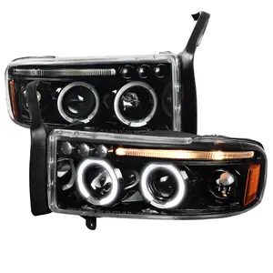 1994-2001 Dodge RAM 1500 2500 3500 Dual Halo Projector Headlights (Jet Black Housing/Clear Lens)
