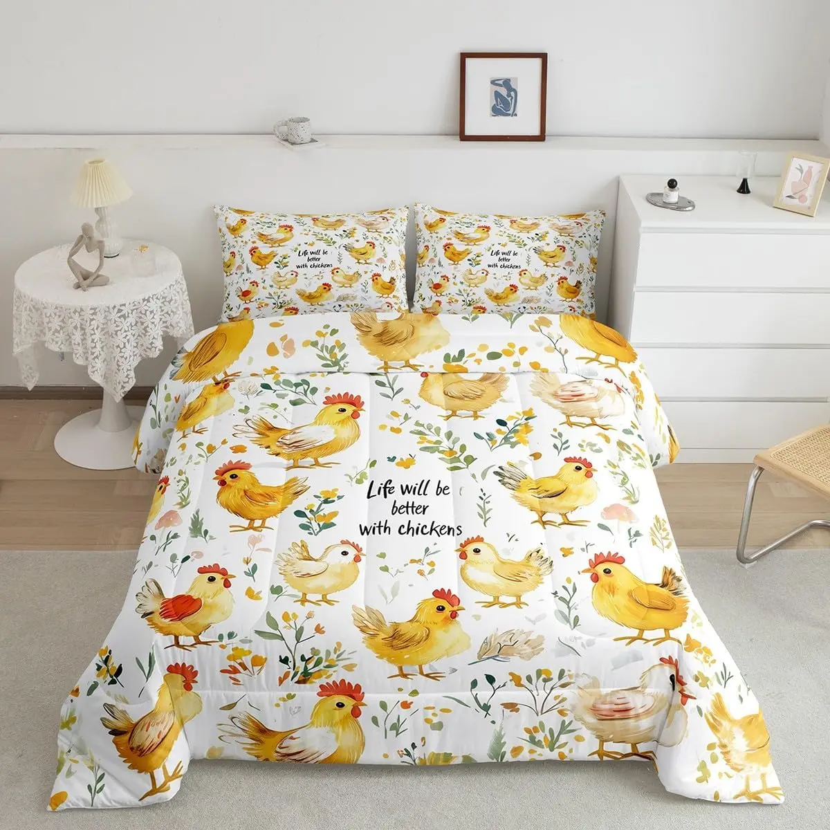 Cute Chicken Comforter Set Farm Animal Bedding Set Farm Nursery Decor Comforter Rustic Farmhouse Duvet Set Funny Country Theme Quilt Set