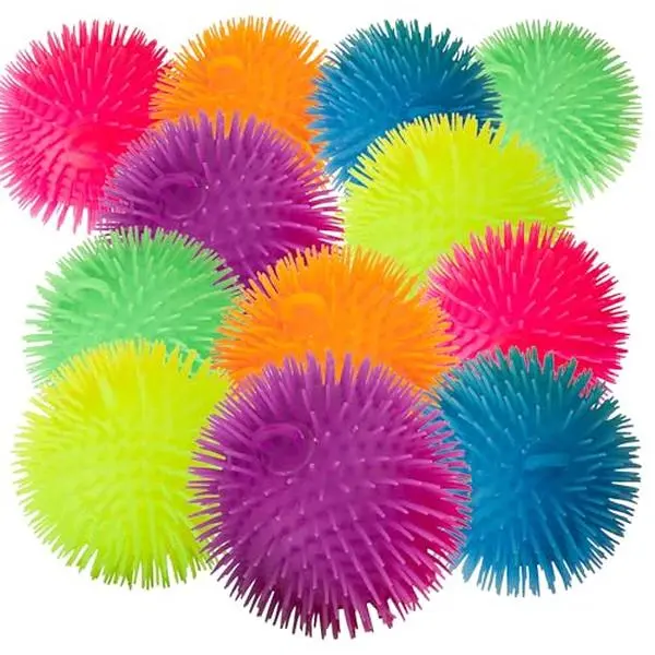 Soft Spiky Puffer Balls - 12-Pack - 5.5 Inch Sensory Stress Relief Toy - Assorted Colors Squishy Maker