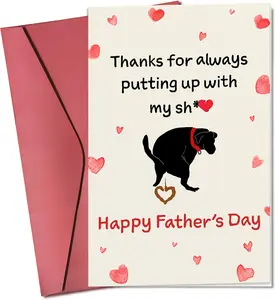 Funny Father's Day Card with Blank Inside, "Thanks for Putting Up With My Sh*t" Rude Greeting Card, DIY Personalized Premium Cardstock with Red Envelope, Hilarious Dog Dad Gift