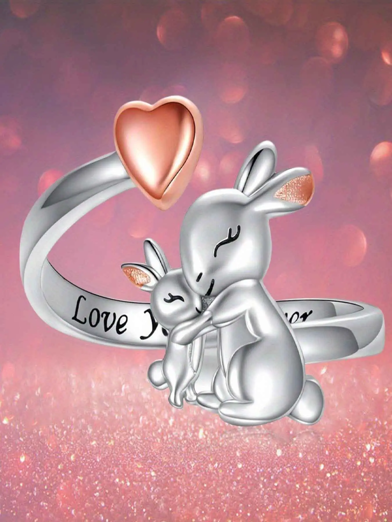 Cute Bunny Design Women's Ring, Adjustable Open Finger Band, Casual Sweet Style Jewelry for Daily Wear, Sister Party, Easter Activities